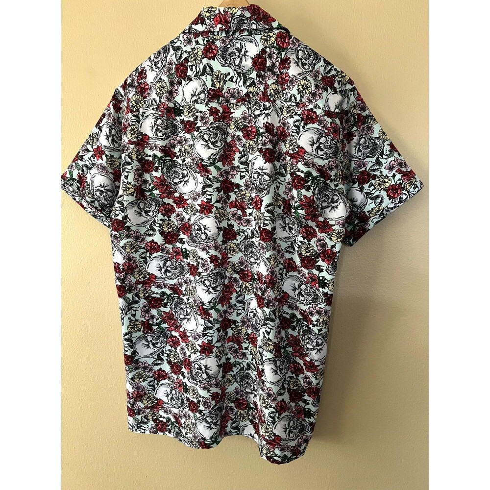 Good Vibes Drill Clothing Co Mens M Skull and Roses Print Stretch Shirt - Picture 3 of 3